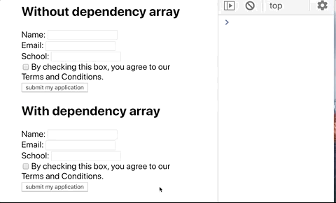 demo of dependency array in useEffect