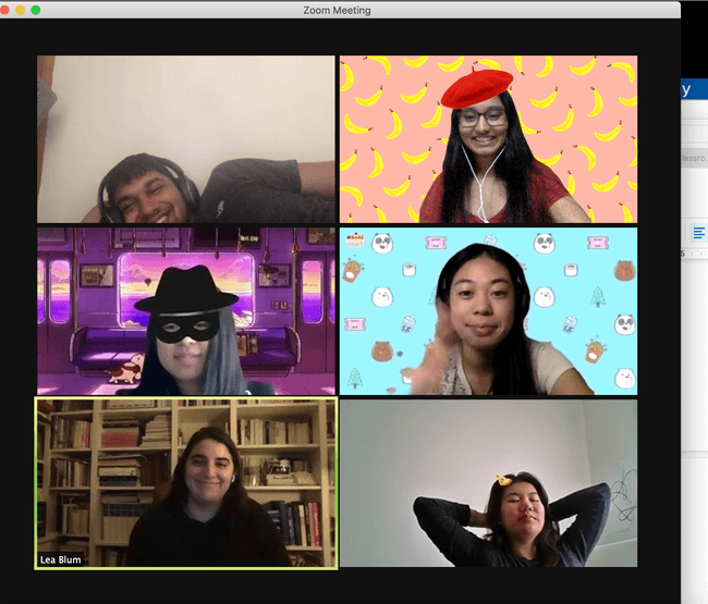 Screenshot of hack fam team with zoom face filters