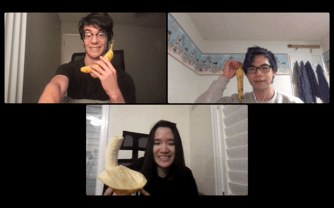 Einar, Eugene, and Shirly showing off their bananas
